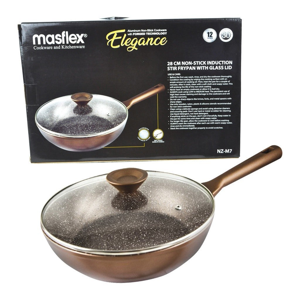 Masflex 28cm Forged Elegance Series Non Stick Induction Fry Pan with Glass Lid Frying Pan NZ-M7