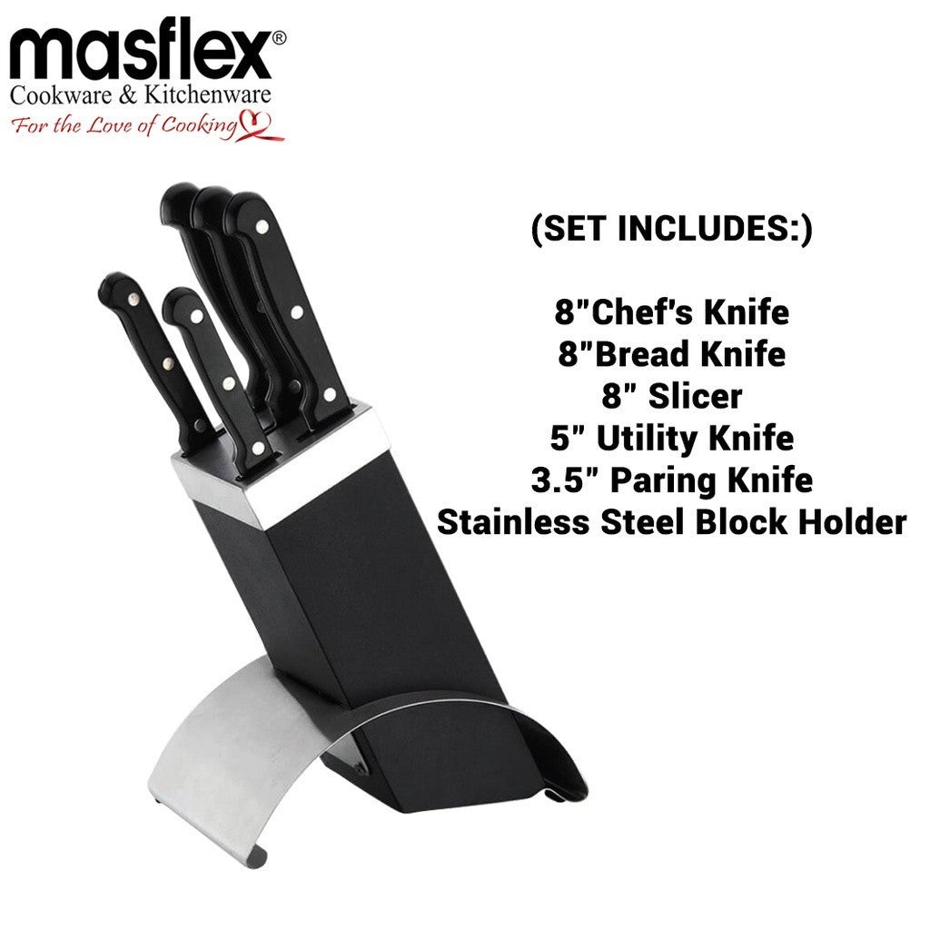Masflex by Winland 6 Piece Knife Set With Stainless Steel Block OW-6KB
