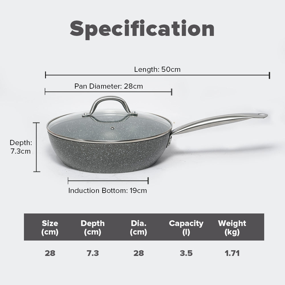 Masflex by Winland Forge Stone Non-Stick Induction Deep Fry Pan w/ Glass Lid 28cm Frying Pan NS-FG56