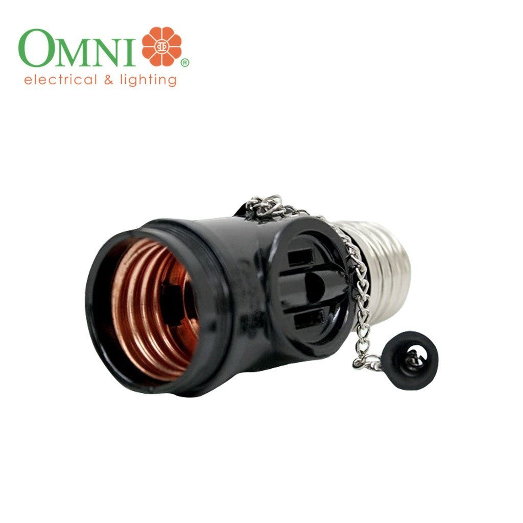 Omni by Winland Chain Pull Socket with 2 Flat Pin Outlets 3A 250V E27-712