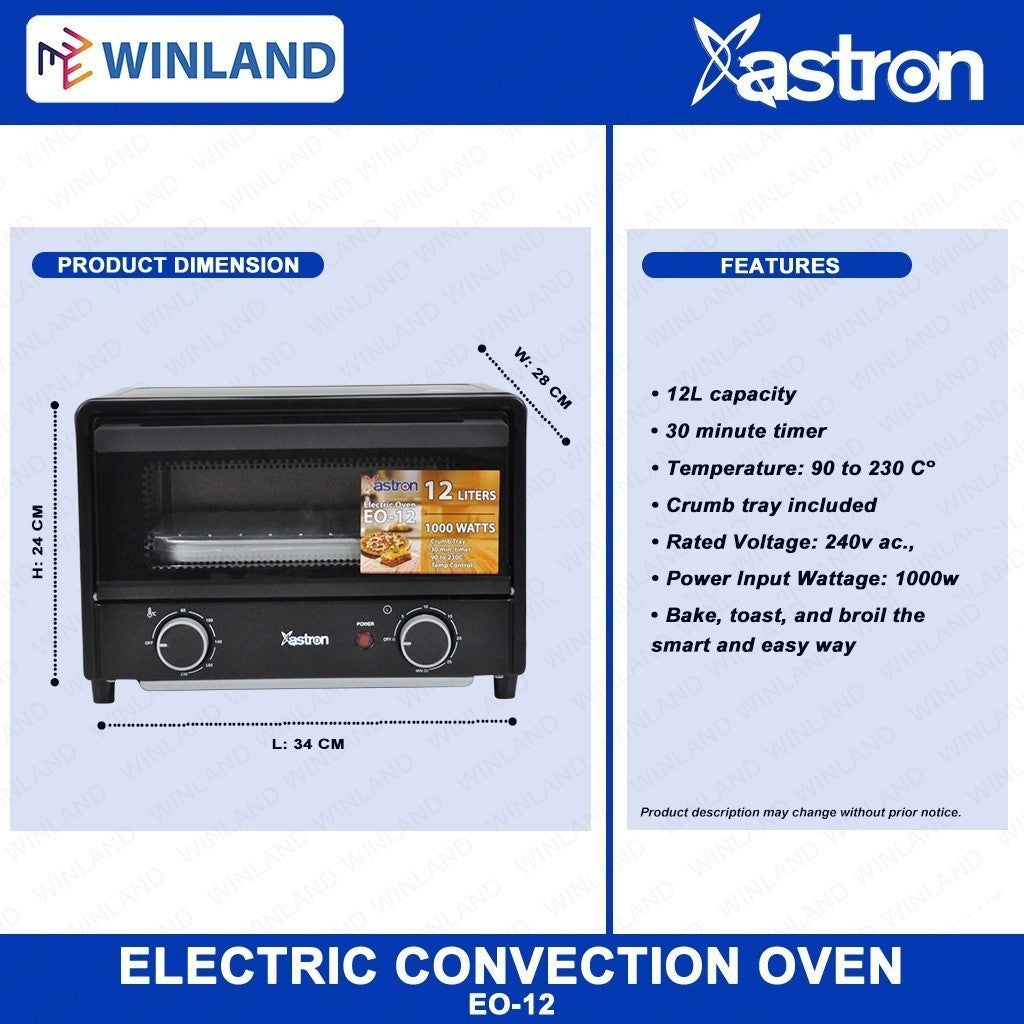 Astron by Winland Electric Oven 12Liters with 30-minute Timer Function EO-12