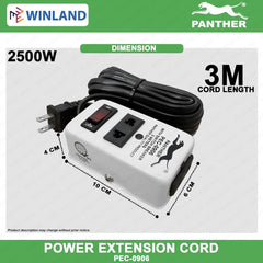 Panther by Winland Power Extension Cord Cable Wire w/ Outlet 3 meters up to 2500W PEC-0906