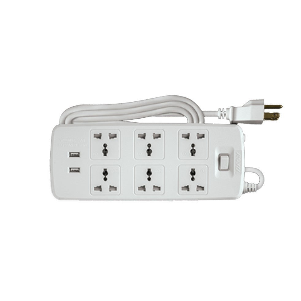 Royu by Winland 6 Socket 2 Meter Power Extension Cord Cable Wire & 2 USB Ports REDEC626