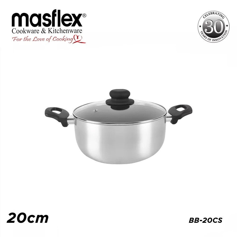 Masflex by Winland 20cm Aluminum Satin Series Non Stick Induction Casserole With Glass LID BB-20CS
