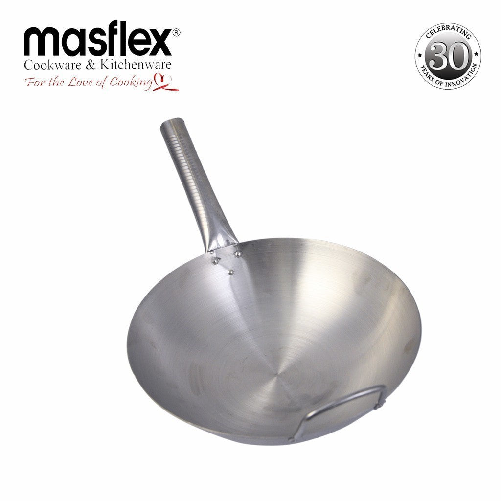 Masflex by Winland Stainless Steel Wok Thick High Quality Chinese Handmade Wok Traditional
