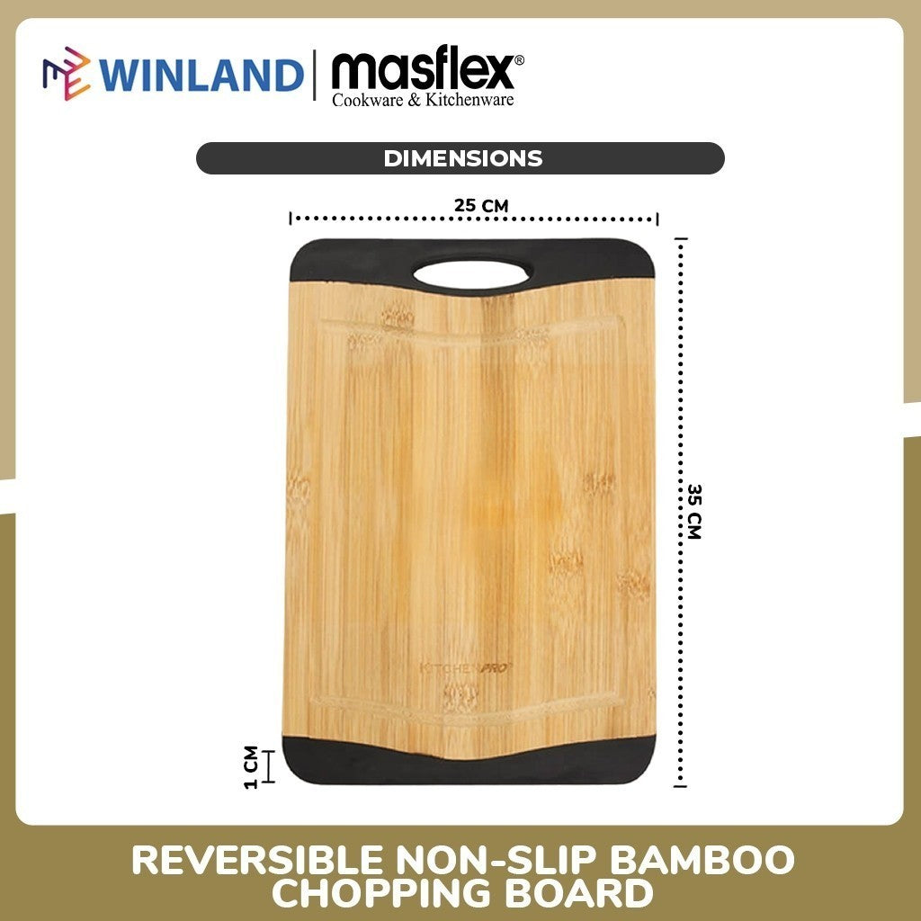 Kitchenpro by Masflex Bamboo Reversible Non-Slip 35cm Chopping Board Medium KN-BM