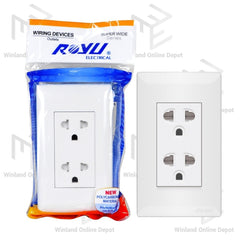 Royu Super Wide Series Duplex Universal Outlet w/ Ground & Shutter WS913