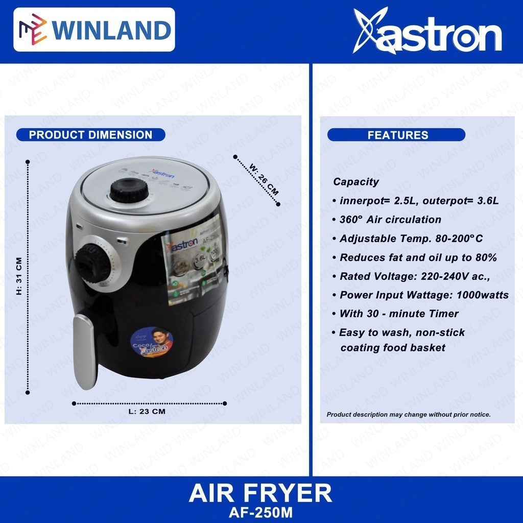 Astron by Winland 2.5L Non-Stick Air Fryer Compact Design AF-250M