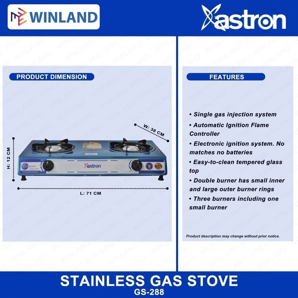 Astron by Winland Heavy Duty Double Burner Gas Stove Stainless Body