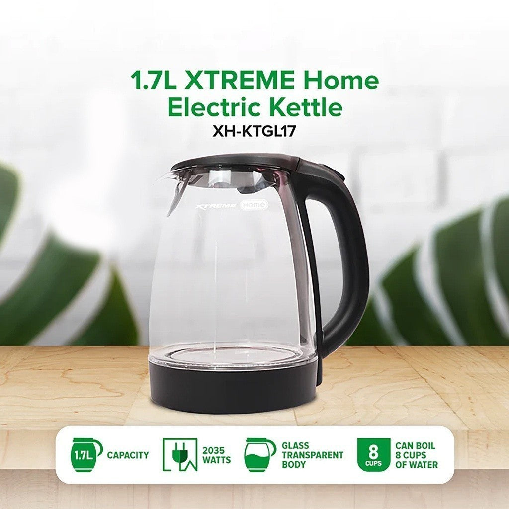 Xtreme 1.7L Glass Electric Kettle | Water Heater XH-KTGL17