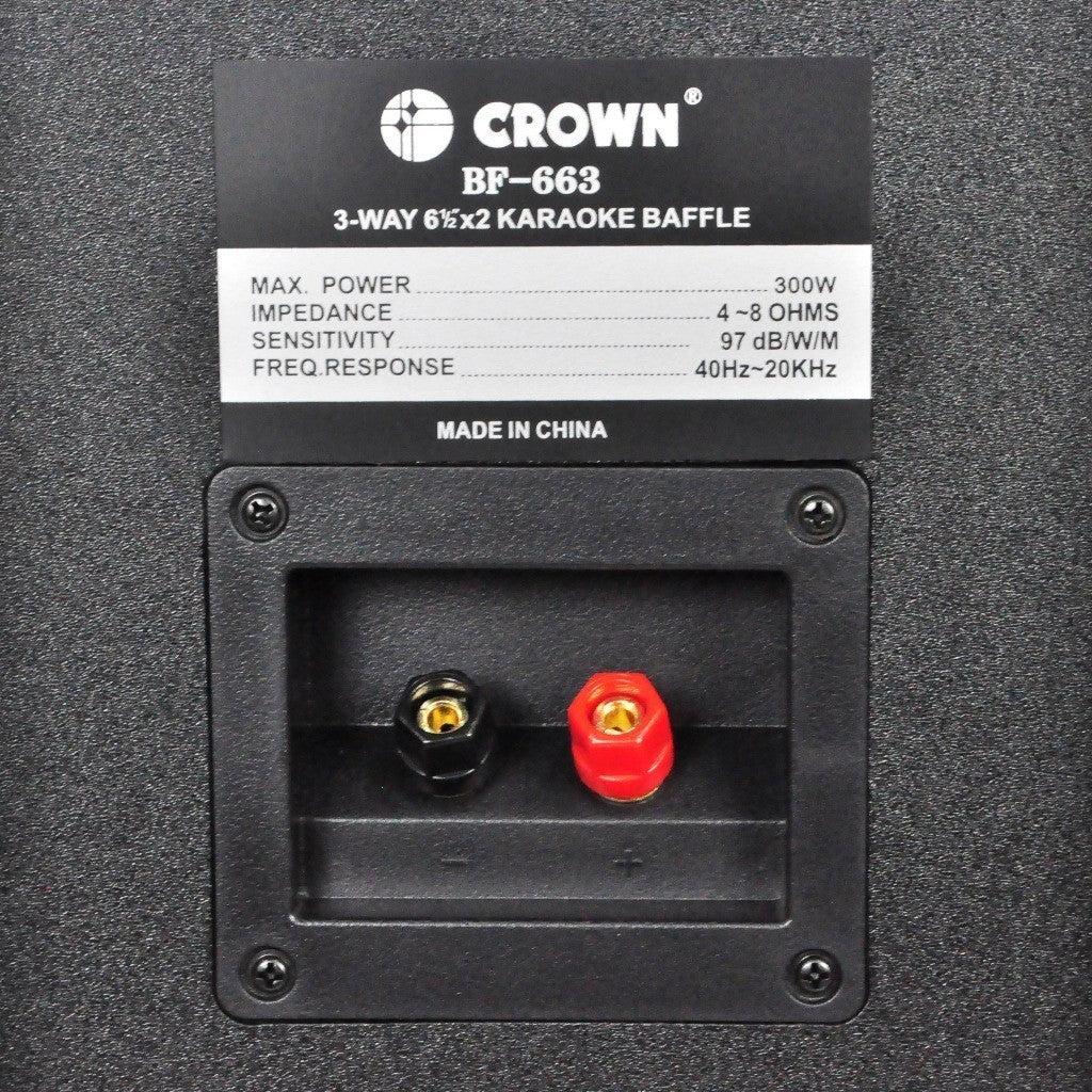 Crown 2pcs 3-Way Dual 6 1/2" x 2 Karaoke Baffle Speaker BF-663