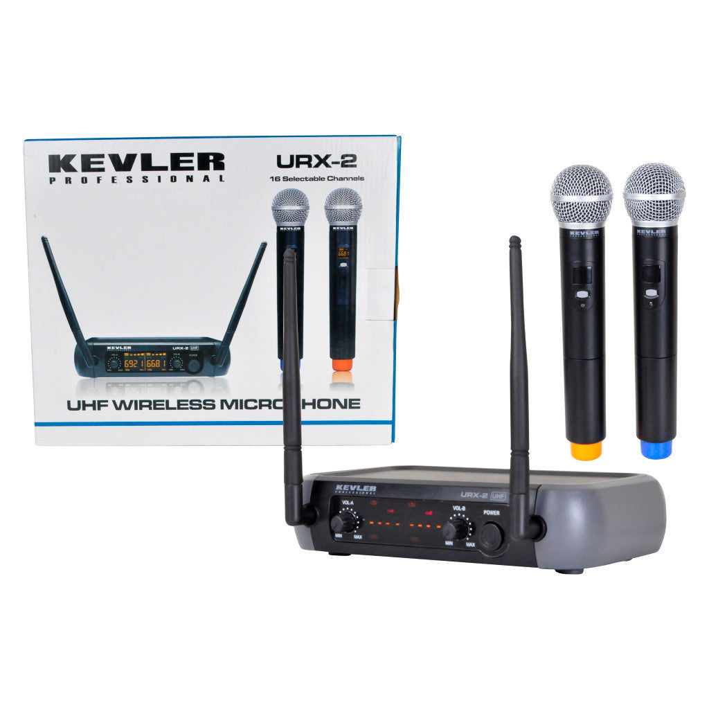 Kevler Dual UHF Handheld Wireless Microphone Mic w/ 16 Selectable Frequency URX-2H