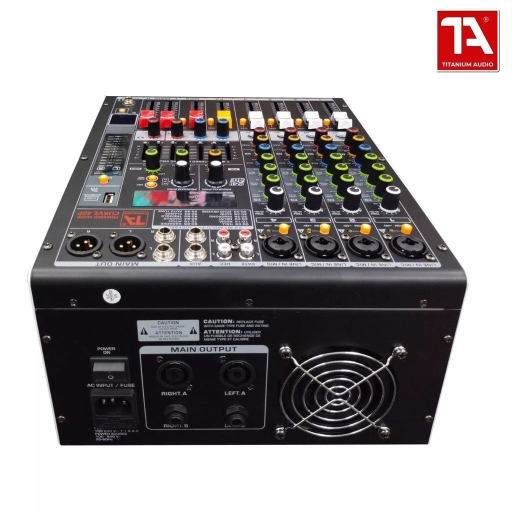 Titanium Audio Powered Mixer with DSP 350W RMS (USB,AUX,BT, +48V, 7-Band EQ CURVE 40P