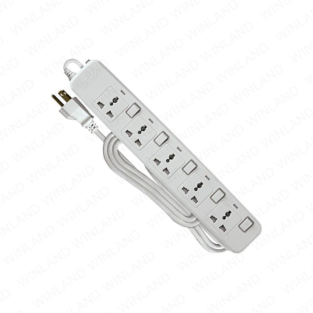 Royu by Winland Power Extension Cord Cable 2 meter 5 Outlets with Individual Switches REDEC705