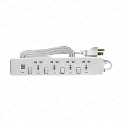 Royu by Winland 4 Gang Power Extension Cord Cable with Individual Switches & 2 USB Ports REDEC724