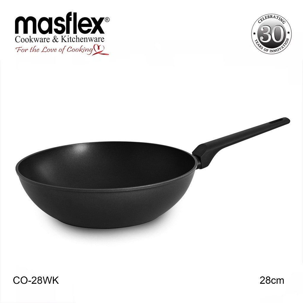 Masflex by Winland 28cm Forged Cook Safe Non-Stick Induction Wok with Glass Lid CO-28WK