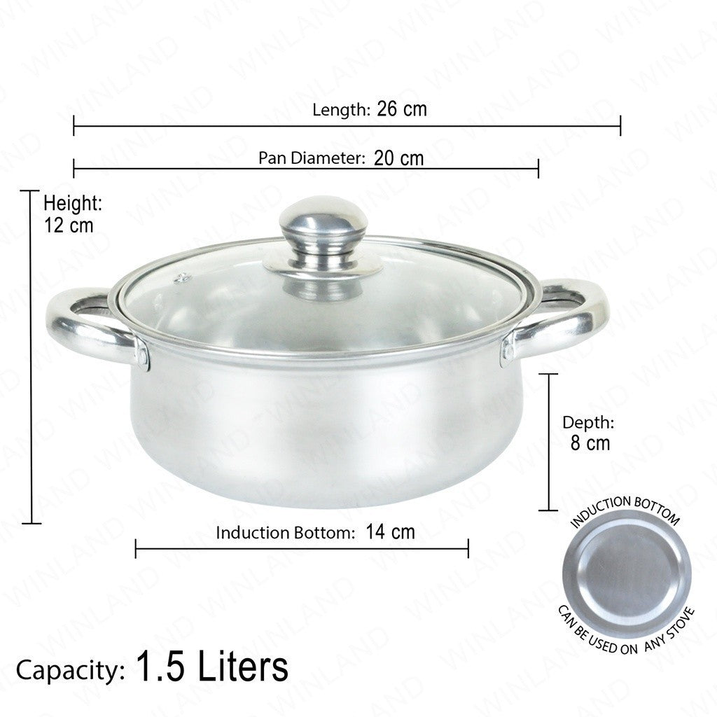 HOME ESSENCE by MASFLEX Induction 2pcs 20cm Stainless Steel Casserole with Glass Lid RG-20C