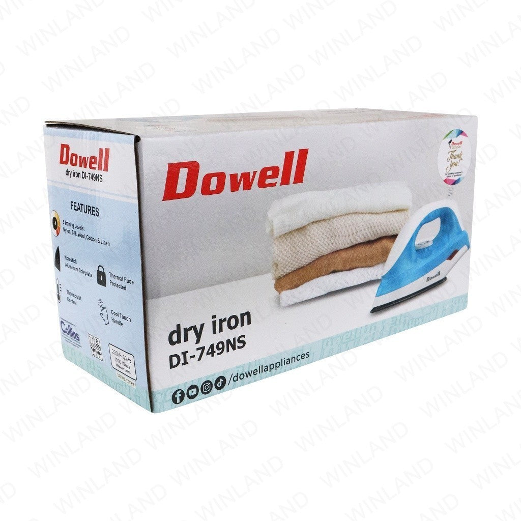 Dowell by Winland 1000W Non-Stick Dry Iron / Flat Iron w/ 5 ironing levels DI-749NS(BLU)