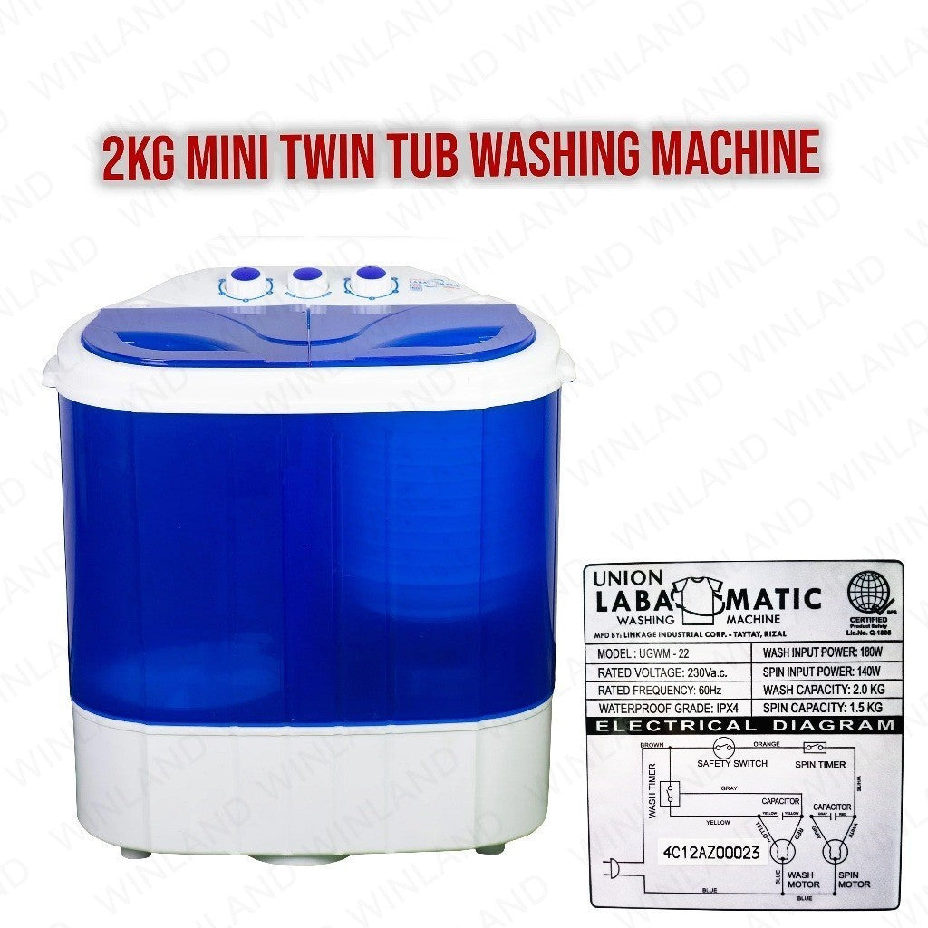 Union 2.0kg Twin Tub Mini Washing Machine UGWM-22