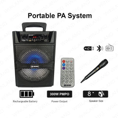 Crown 8-Inch Full Range Rechargable Portable Mini Karaoke Speaker System P-803