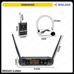 Kevler Dual UHF Belt Pack Lapel Wireless Microphone with 16 Selectable Frequency URX-2B