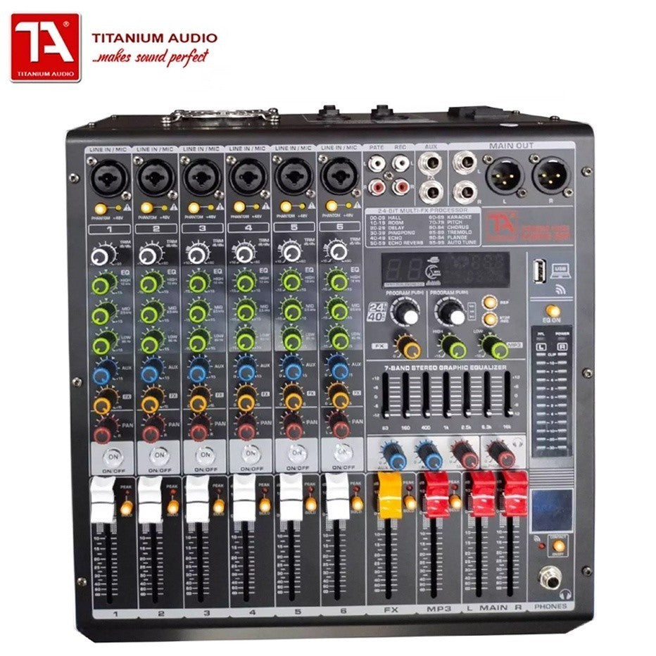 Titanium Audio Powered Mixer with DSP 600W RMS (USB,AUX,BT, +48V, 7-Band EQ CURVE 60P