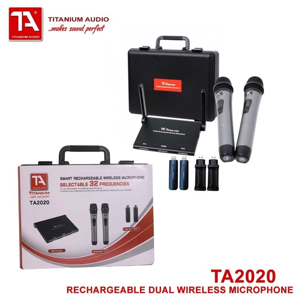 Titanium Audio Rechargeable Dual Wireless Microphone Up to 30M-80M Transmitter range