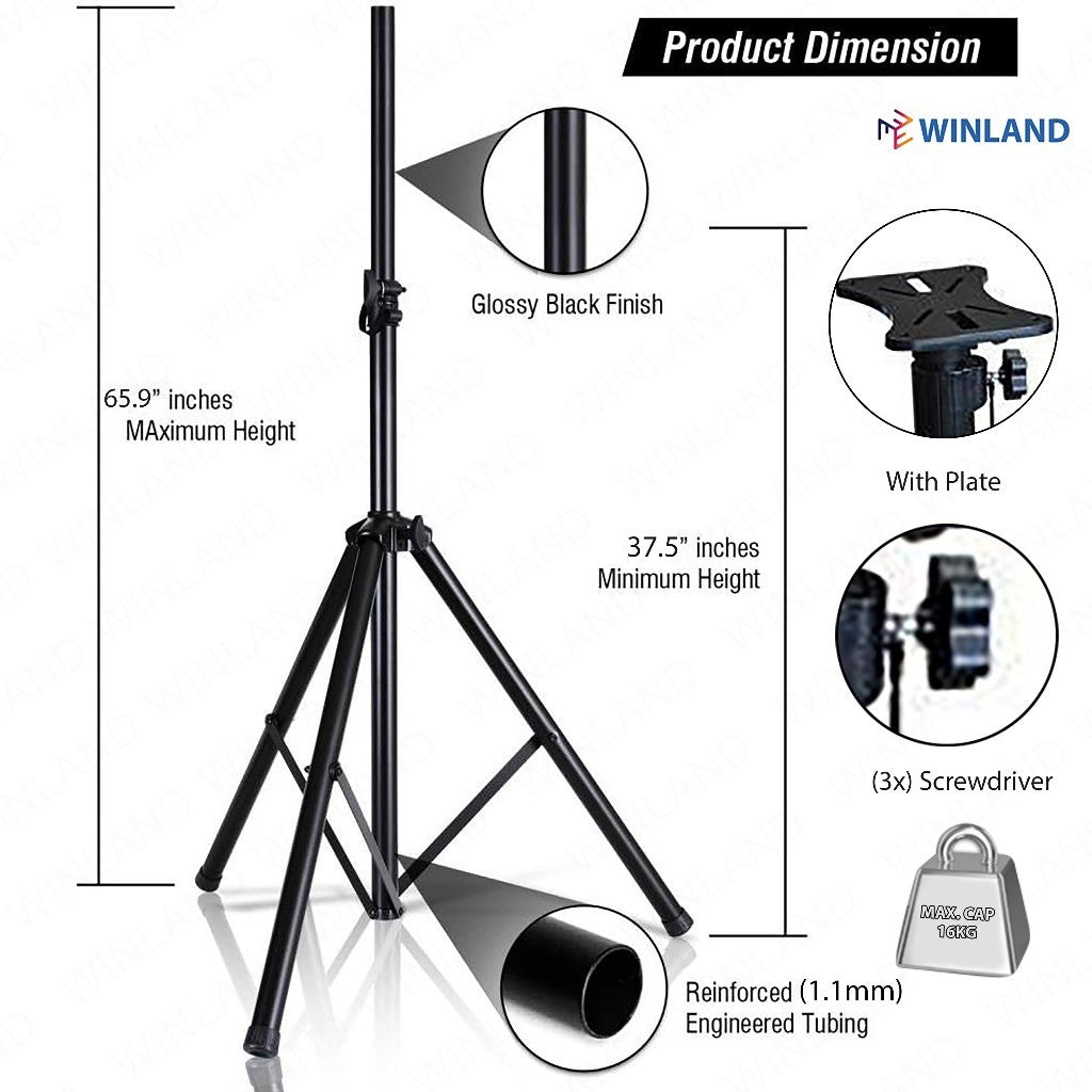 Winland Premium Metal Tripod Speaker Stand Max 25Kg / 65.9 Inches