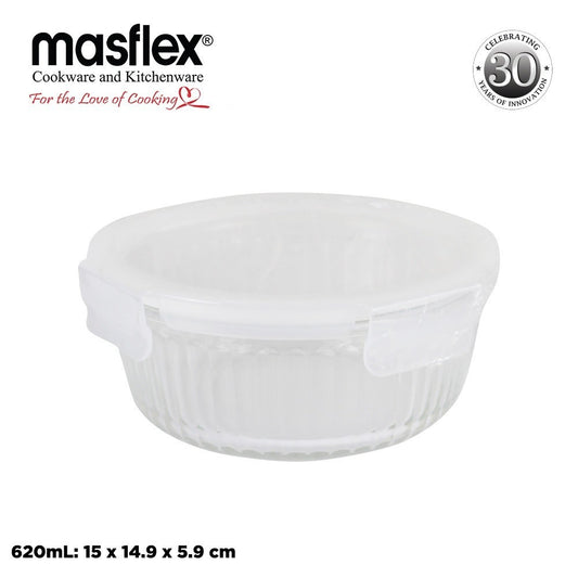 Masflex by Winland 620ML/950ML Airtight Deluxe Round Glass Food Container