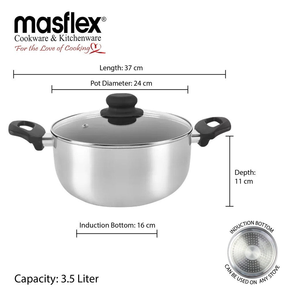 Masflex by Winland 24cm Aluminum Satin Series Non Stick Induction Casserole With Glass LID BB-24CS