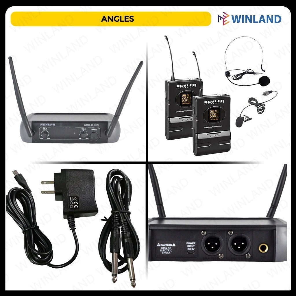 Kevler Dual UHF Belt Pack Lapel Wireless Microphone with 16 Selectable Frequency URX-2B