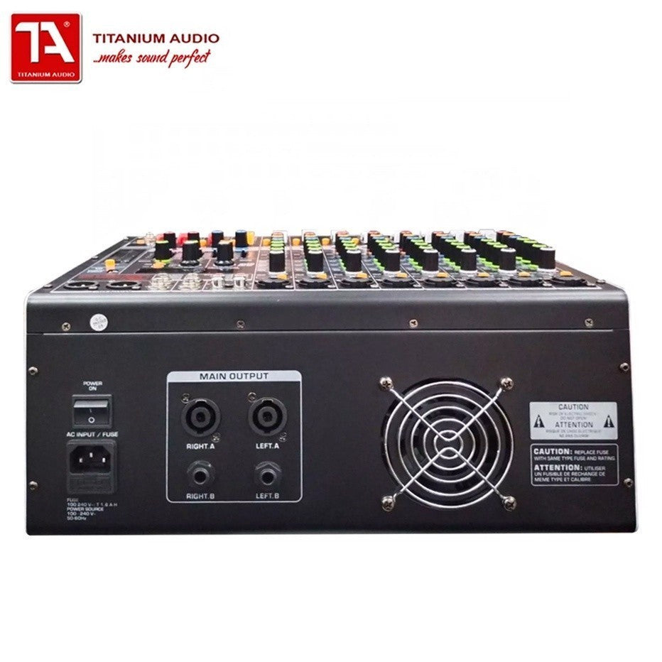 Titanium Audio Powered Mixer with DSP 700W RMS (USB,AUX,BT, +48V, 7-Band EQ CURVE 80P