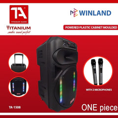 Titanium Audio 15" Rechargeable Portable Active Speaker w/ 2 Wireless Microphone TA-1508