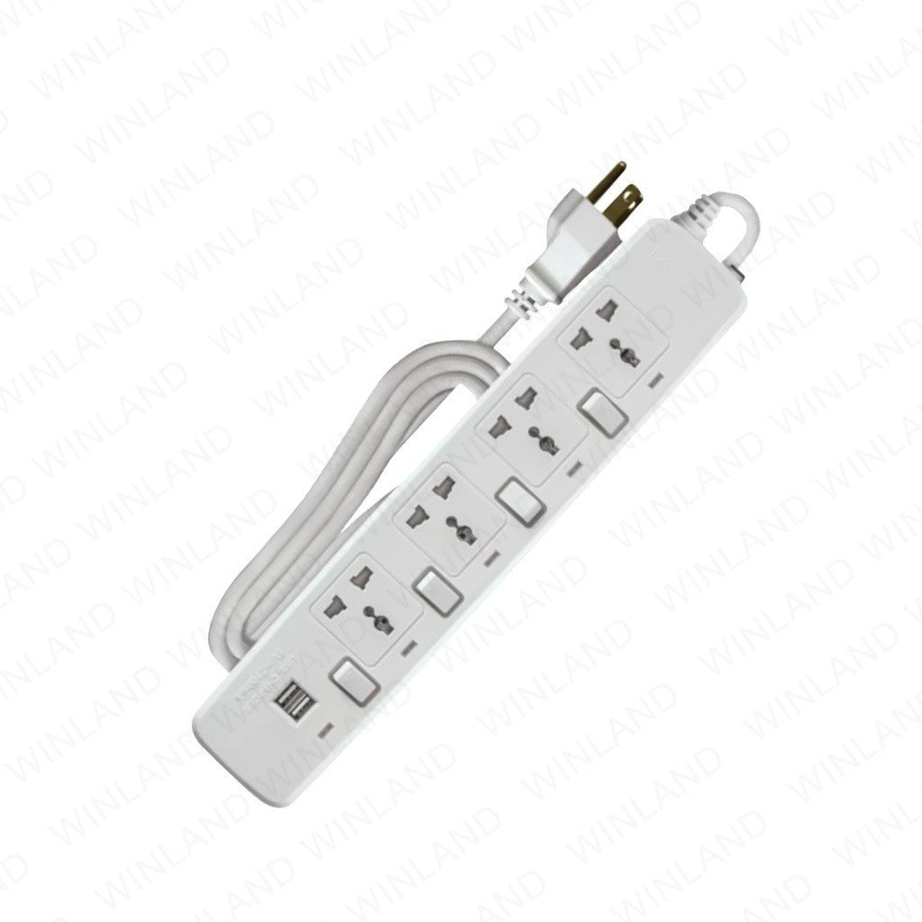 Royu by Winland 4 Gang Power Extension Cord Cable with Individual Switches & 2 USB Ports REDEC724