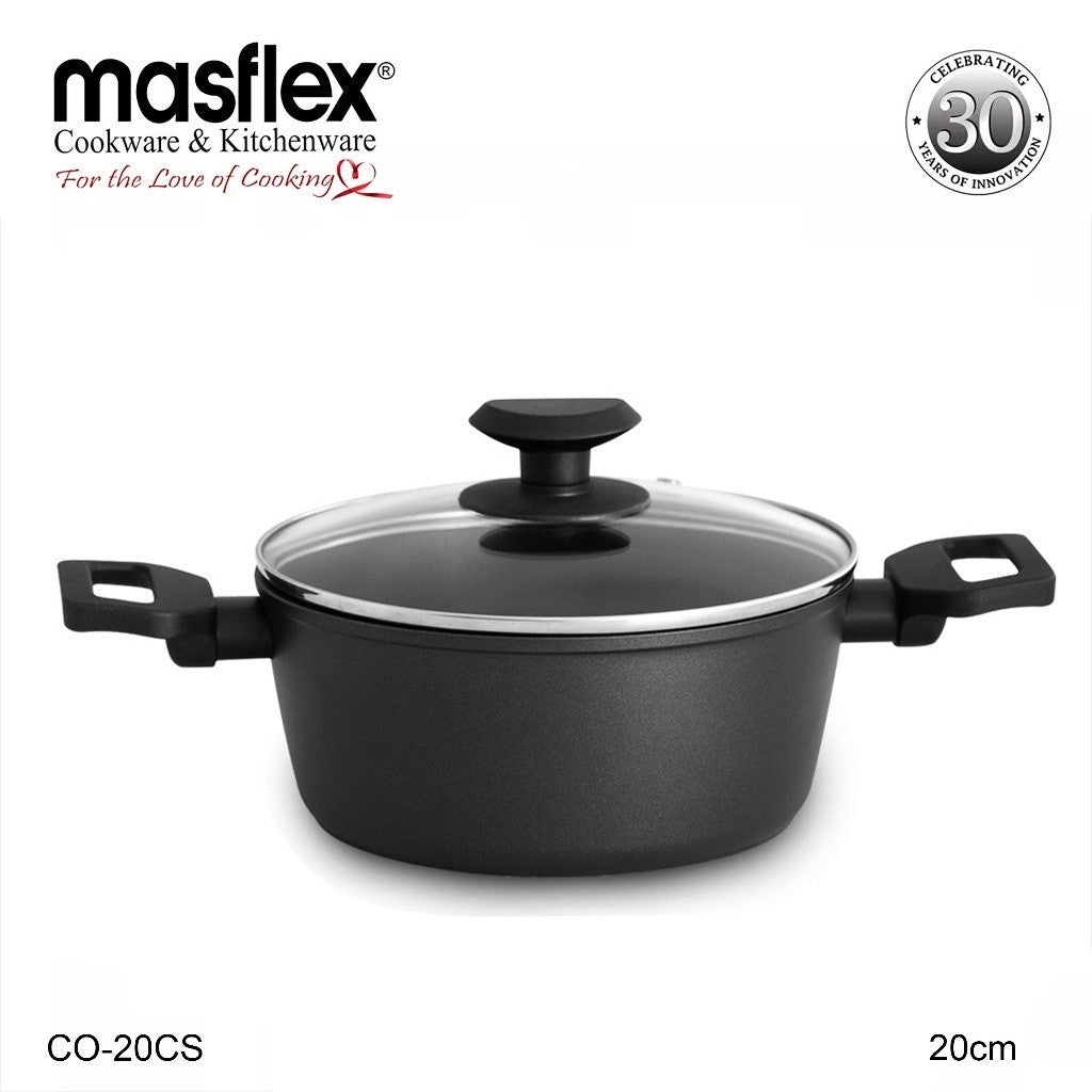 Masflex by Winland 20cm-24cm Forged Cook Safe Non-Stick Induction Casserole with Glass Lid