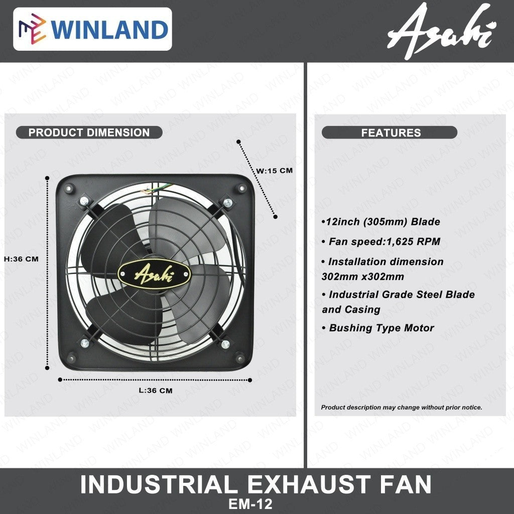 Asahi by Winland 12inch Industrial-type heavy duty Exhaust Fan EM-12