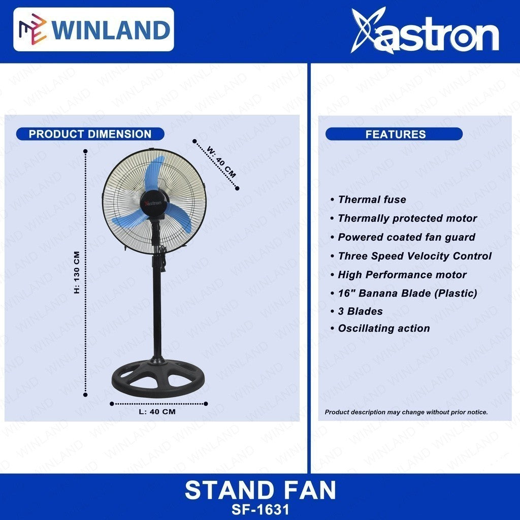 Astron by Winland Lion 16" Stand Fan | Electric Fan 50watts (Light Blue) SF-1631