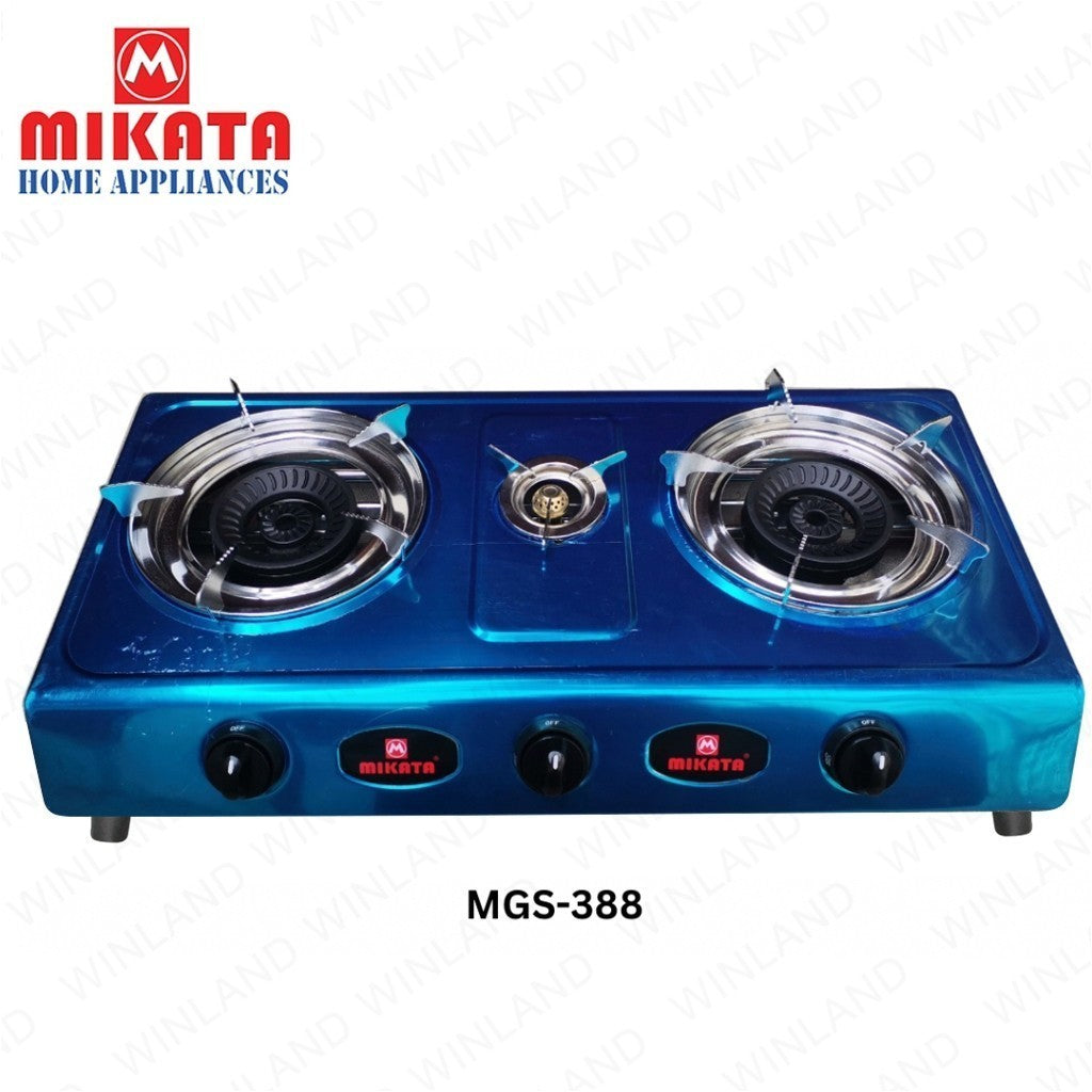 Mikata Triple Burner Twin Jets Stainless Top & Body Gas Stove Heavy Duty MIK-MGS-388