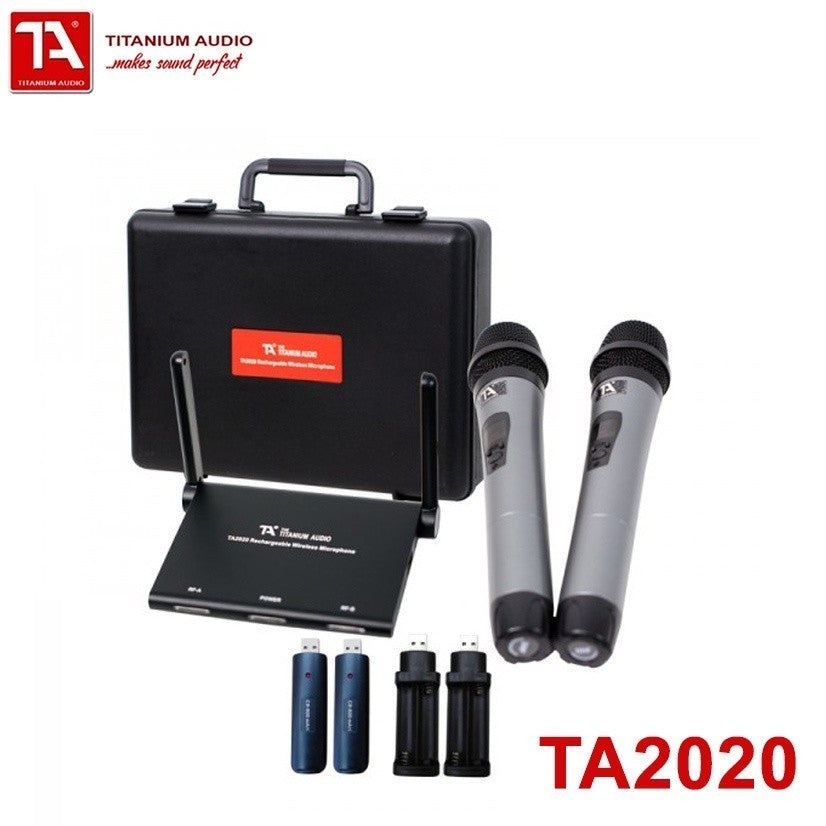 Titanium Audio Rechargeable Dual Wireless Microphone Up to 30M-80M Transmitter range