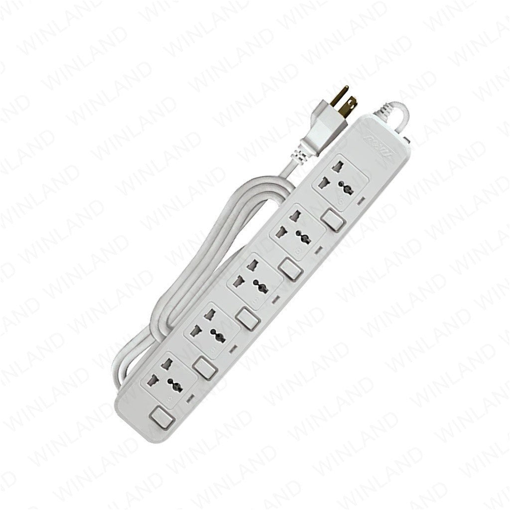 Royu by Winland Power Extension Cord Cable 2 meter 5 Outlets with Individual Switches REDEC705