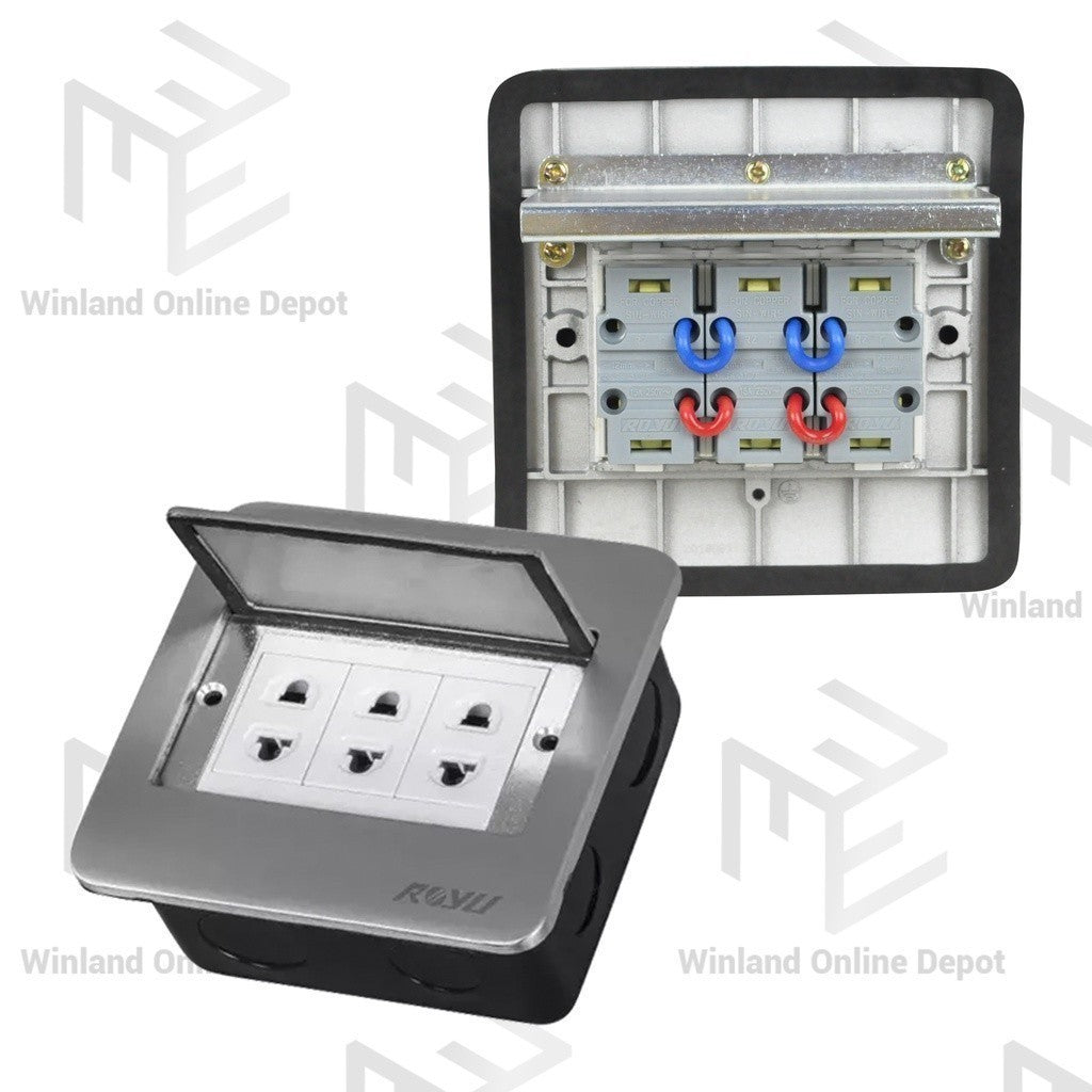 Royu by Winland Square Floor Receptacle with 3-Gang Universal Outlet (15A / 250V~) RWF51