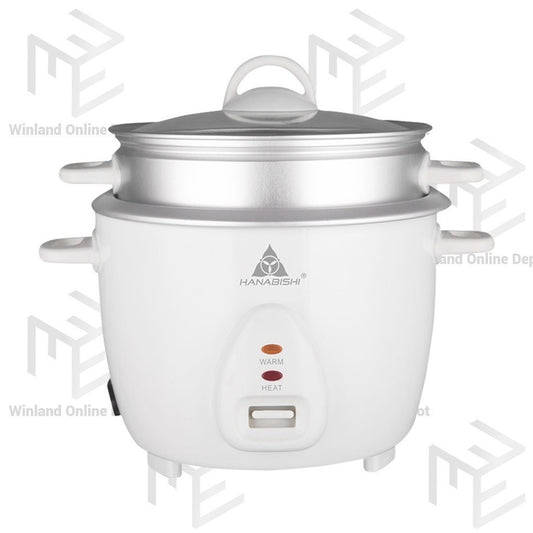 Hanabishi by Winland Rice Cooker 1.8L serves 10 cups Glass Cover with Steamer HHRC18WHT
