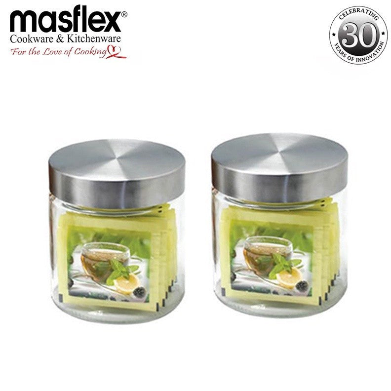Masflex by Winland 2 Pieces Glass Jar with metal LID 800mL QM-0402