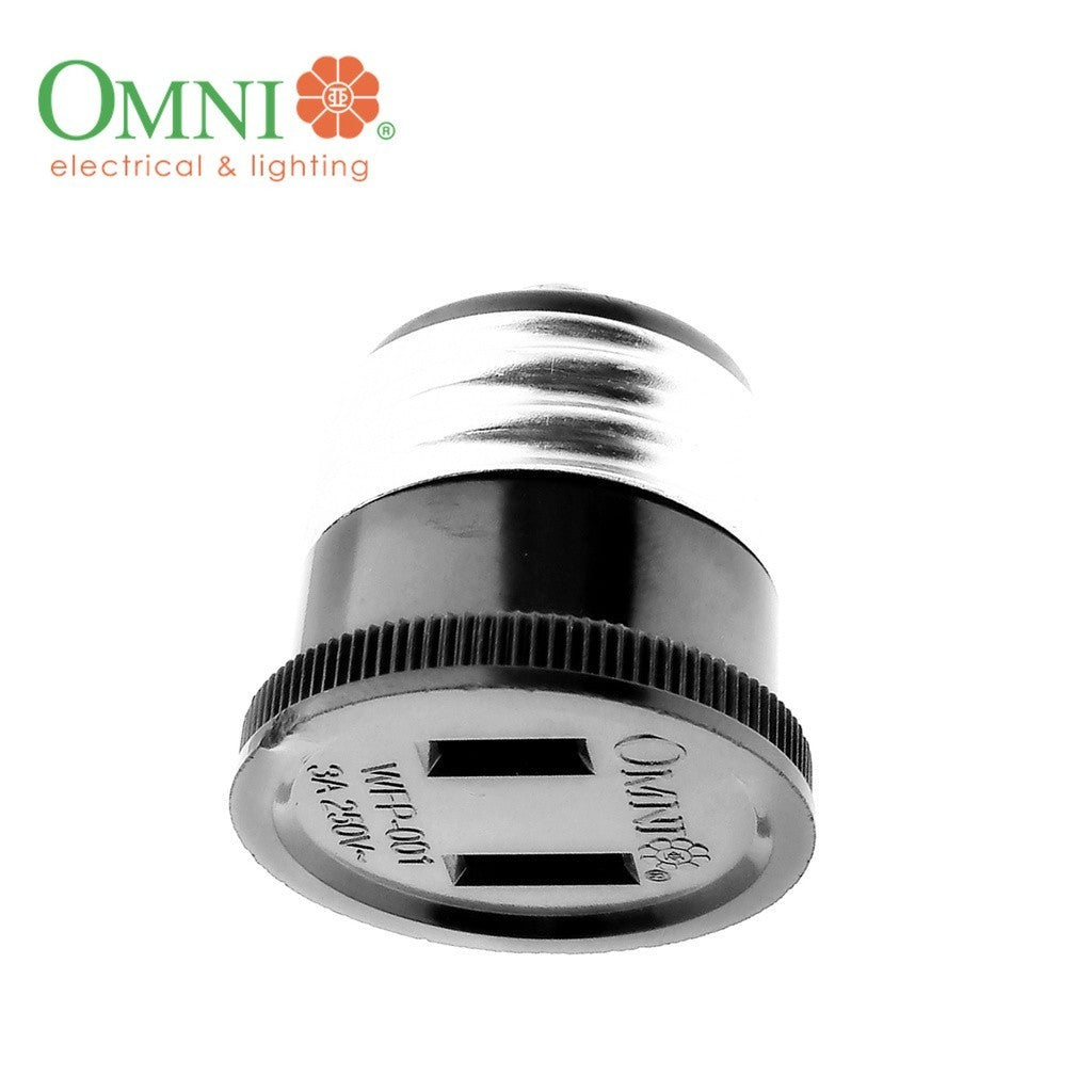 Omni by Winland Female Plug 3A | 250V E27 Base To Flat Pin Outlet WFP-001