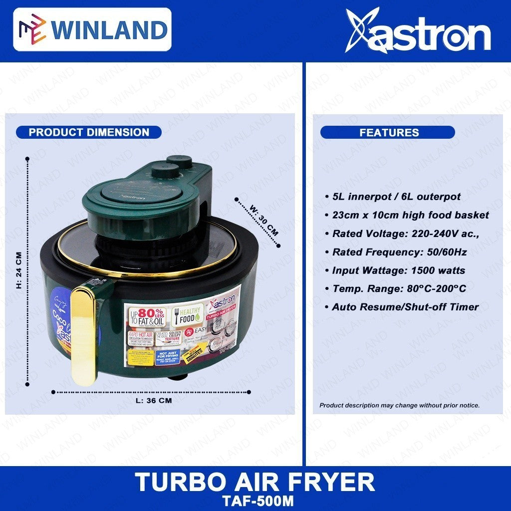 Astron by Winland 5L/6L Turbo Air Fryer 1500W TAF-500M