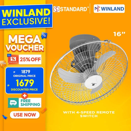 Standard Appliances by Winland 16 Inch Electric Fan / Orbit Fan Ceiling Fan 4-Speed SOF-16B