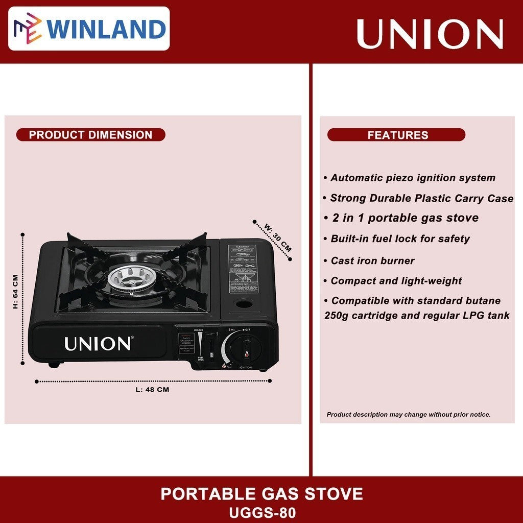 Union Portable Butane Gas Stove Automatic Piezo Electric Ignition UGGS-80