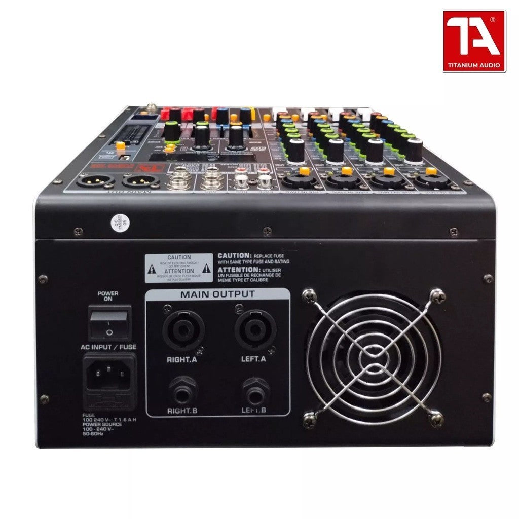 Titanium Audio Powered Mixer with DSP 350W RMS (USB,AUX,BT, +48V, 7-Band EQ CURVE 40P