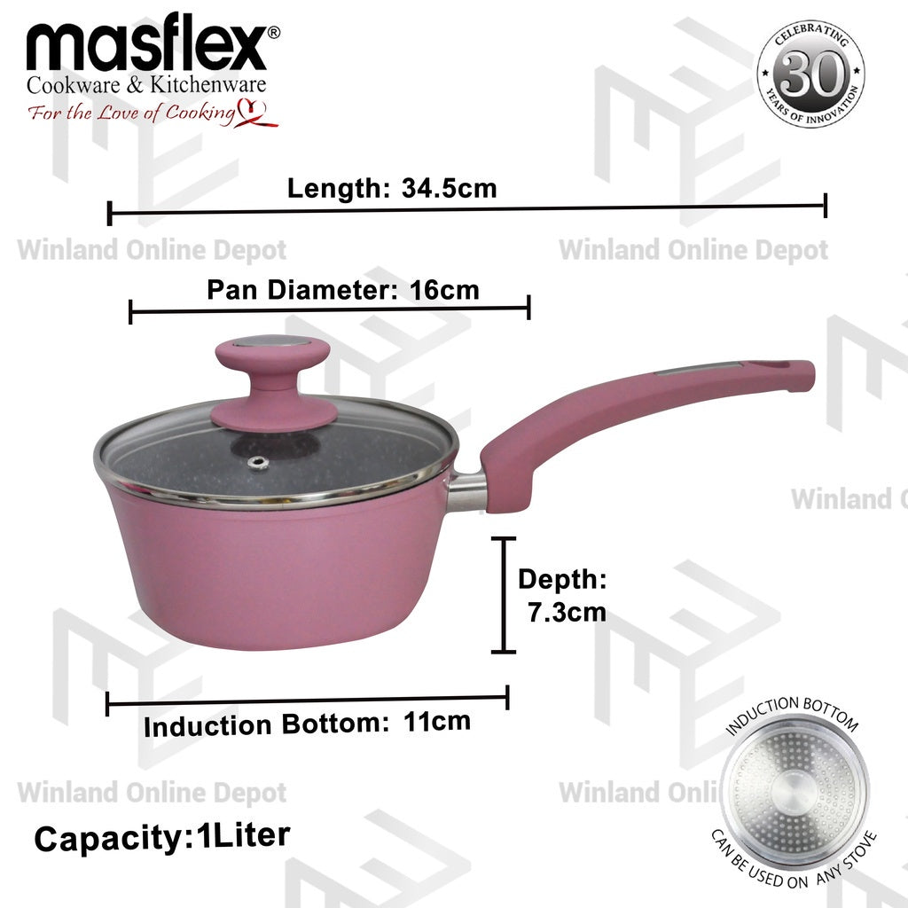 Masflex by Winland Spectrum Aluminum Non Stick Induction Sauce Pan w/ Glass Lid 16cm NK-C24/PNK