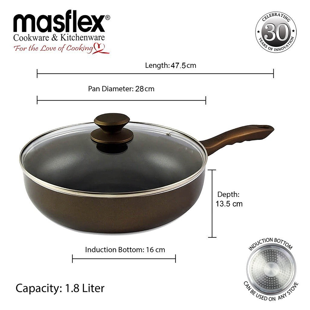 Masflex by Winland 28cm Aluminum Non-Stick Master Class Induction Stir Frypan with Glass Lid NS-X8